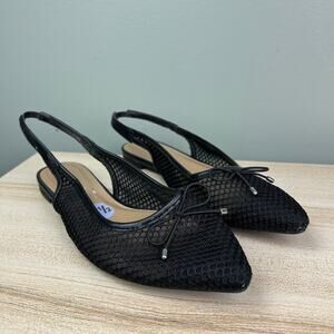 Esprit Mesh Slingback Pointed Toe Flats Black Women's Shoes with Bow size 8.5